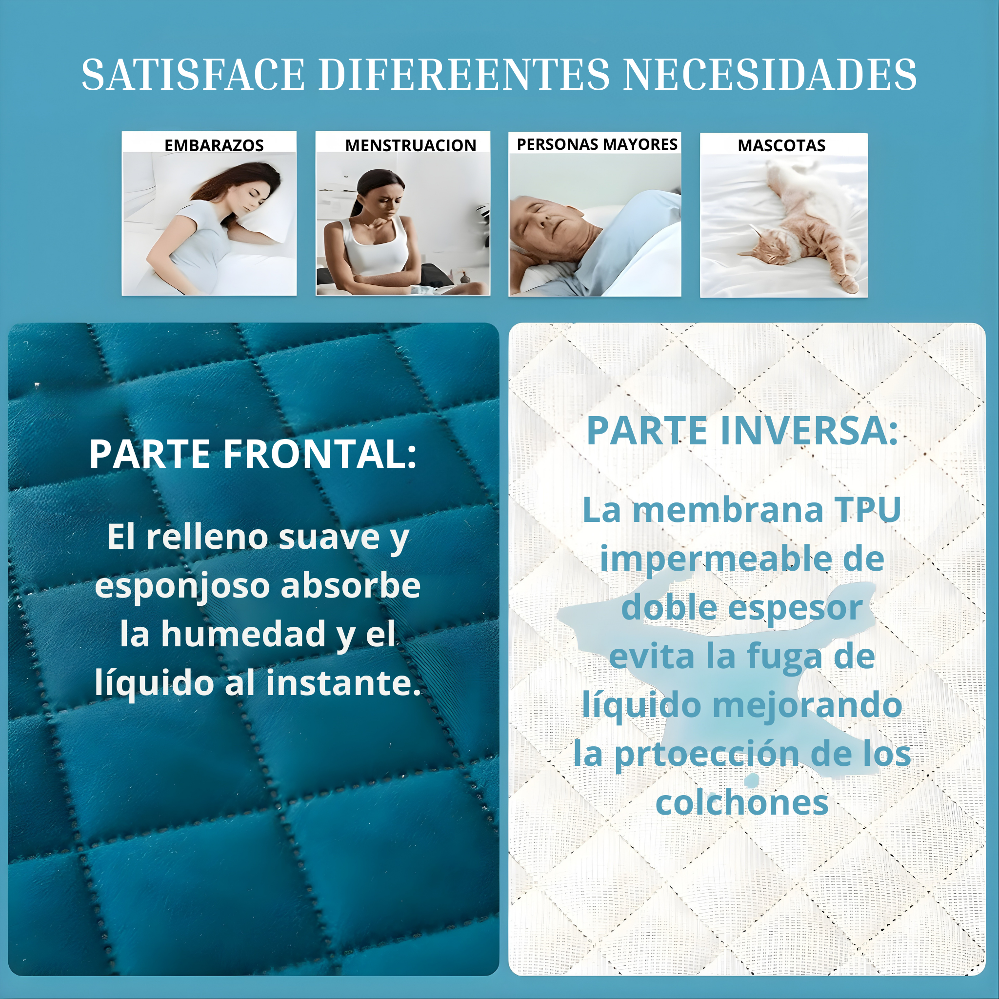 Funda de colchón gruesa, protector de colchón 100 % impermeable, sábana ajustable suave y transpirable.