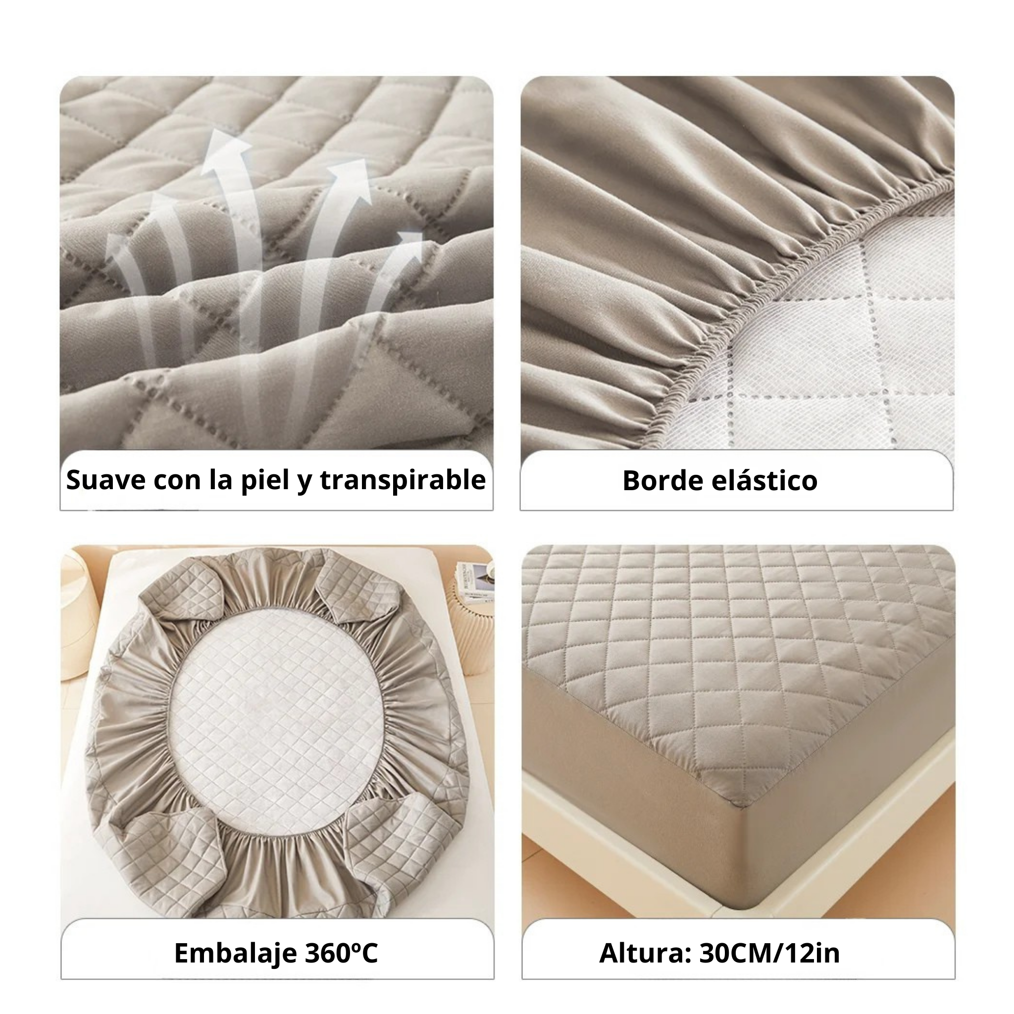 Funda de colchón gruesa, protector de colchón 100 % impermeable, sábana ajustable suave y transpirable.
